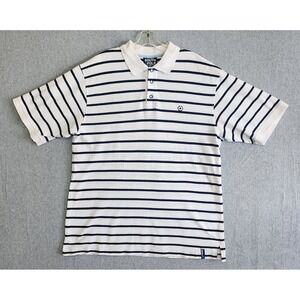 South Pole Polo Shirt‎ Mens Size XL White Navy Striped Short Sleeve Cotton